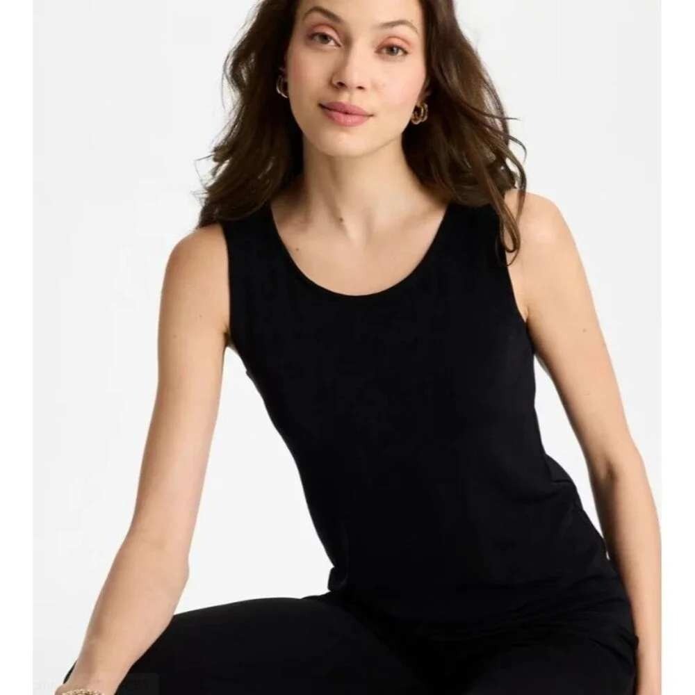 Chicos Travelers Womens Tank Top Black Scoop Neck Ribbed Sleeveless Shell 1/Med